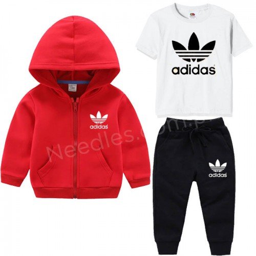 Red Zipper Wtih White Ad T shirt Tracksuit For Kids