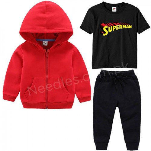 Red Zipper Wtih Black Superman Tracksuit For Kids