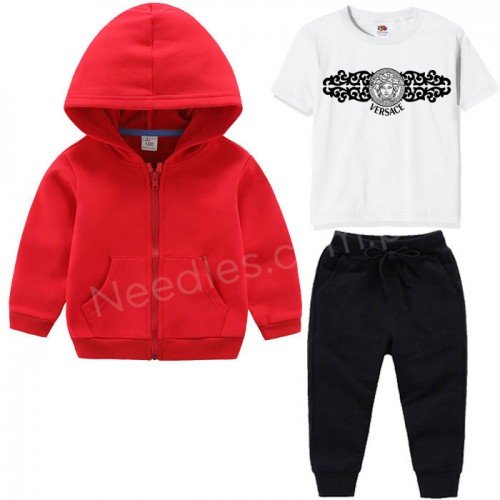 Red Zipper Wtih White Ver T Shirt Tracksuit For Kids