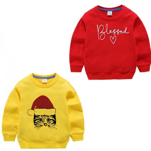 Red Blessed & Yellow Santa Cat Sweatshirt For Kids