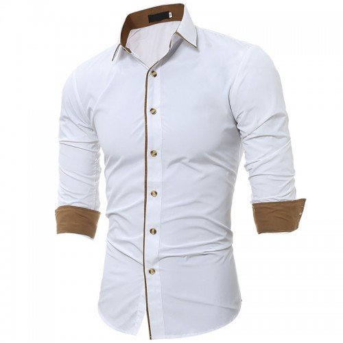 High Quality Long Sleeve Shirt Casual Solid color Slim Fit White Man Dress Shirts camisa masculina