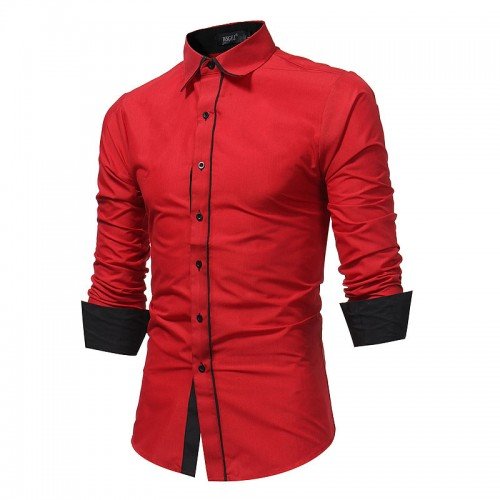 Autumn Long Sleeve Shirt Men Slim Fit Red Shirt Chemise Homme Camisetas