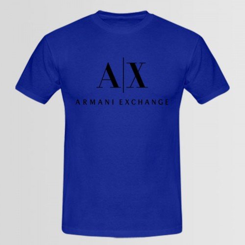 Armani Blue Half Sleeves Printed T-Shirt For Men