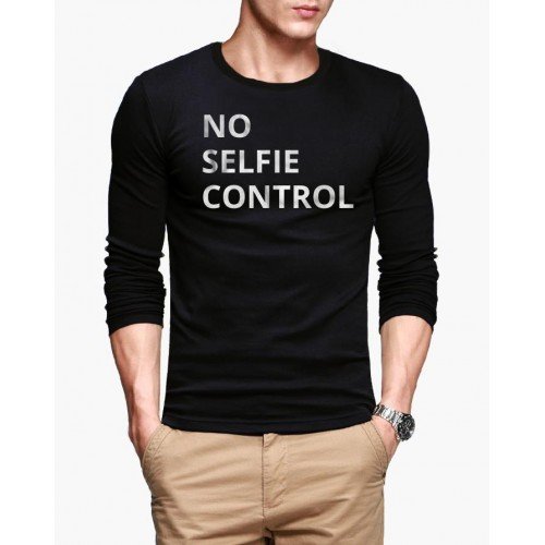 No Selfie Control Black Full Sleeves T-Shirt