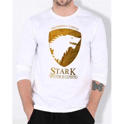 Stark White Full Sleeves T-Shirt For Men
