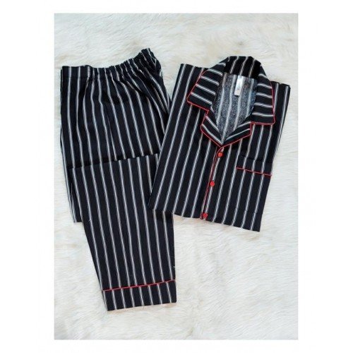 Black Striped Cotton Loungewear