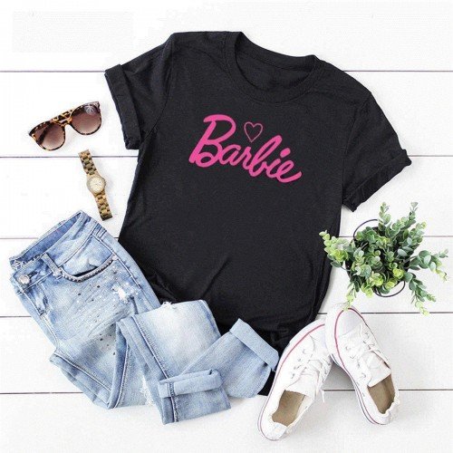 Barbie Black Half Sleeves Printed T-Shirt For Girls