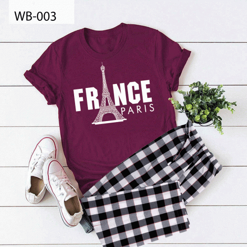 France Purple T-Shirt With Checkered Pajama