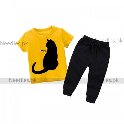 Nope Cat Yellow Summer Tracksuit For Kids