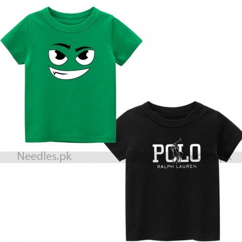 Bundle of 2 Black & Green Best Quality T-Shirt For Kids