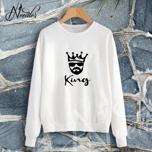 King White Pullover Sweatshirt For Men's
