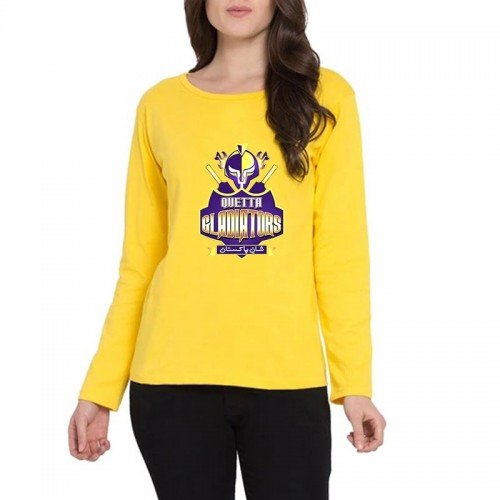 Quetta Gladiators Yellow Printed T-Shirt For Women