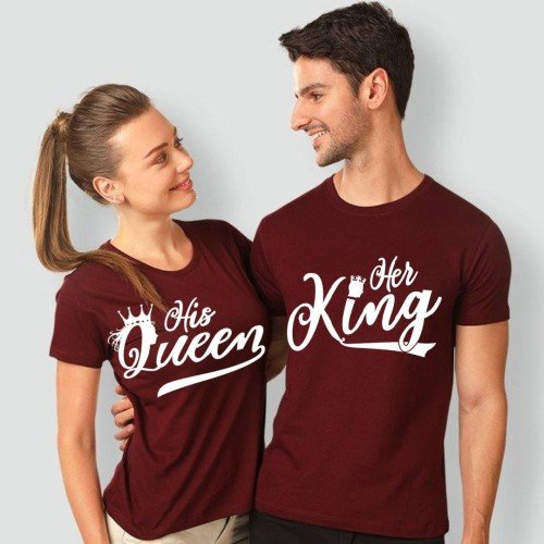 King n Queen High Quality Maroon T-Shirt For Couple