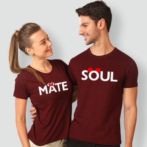 Bundle of 2 Soulmate Maroon T-Shirt For Couples