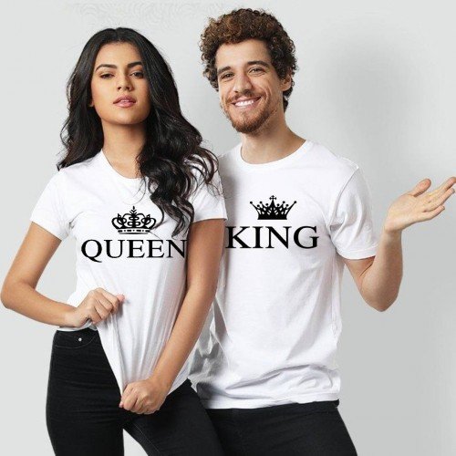 King n Queen High Quality White T-Shirt For Couple