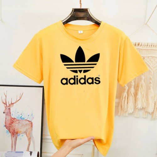 Ads Yellow Half Sleeves T-Shirt For Ladies