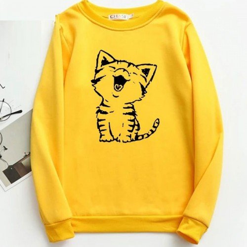 Cat Pullover Yellow Fleece Sweatshirt