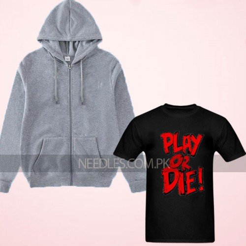 Play or Die Black T-Shirt with Zipper Hoodie