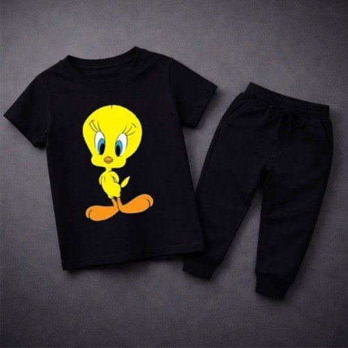 Twiti Black Summer Tracksuit For Kids