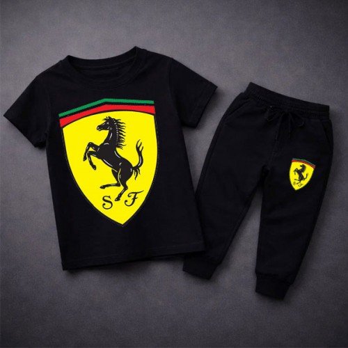 Fer logo Black Summer Tracksuit For Kids