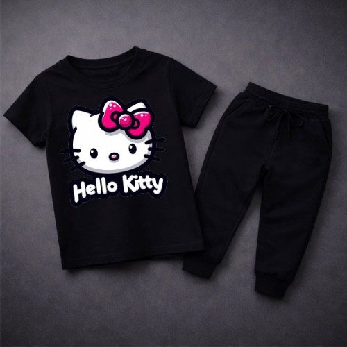 Kitty Black Summer Tracksuit For Kids