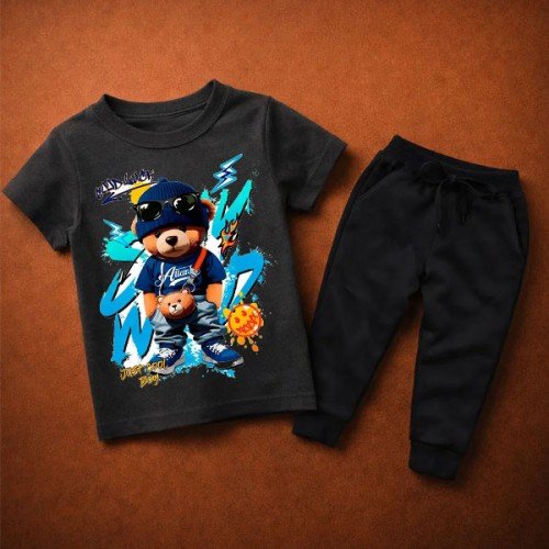 Bear Printed Summer Tracksuit For Boys