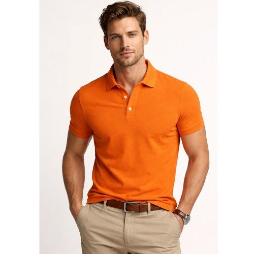 Orange Plain Polo T-Shirt For Men's