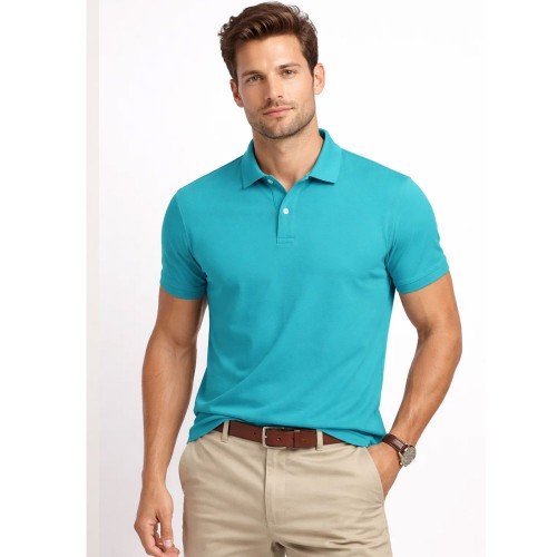 Turquoise Plain Polo T-Shirt For Men's