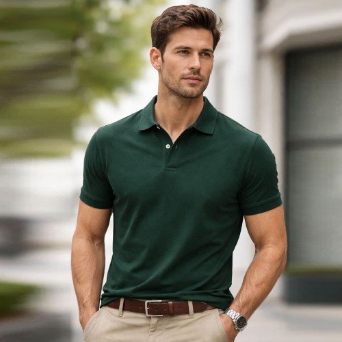 Dark Green Plain Polo T-Shirt For Men's