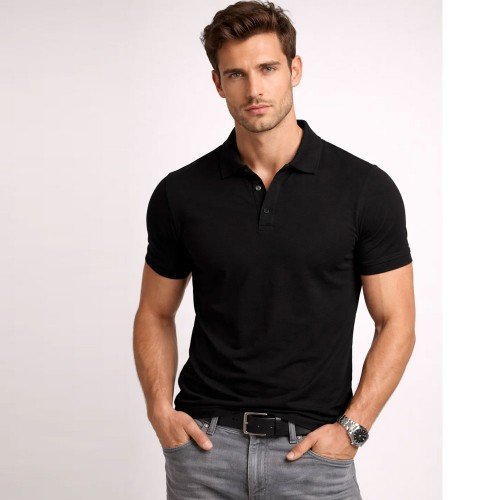 Black Plain Polo T-Shirt For Men's