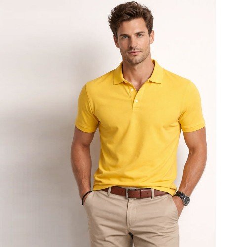 Yellow Plain Polo T-Shirt For Men's