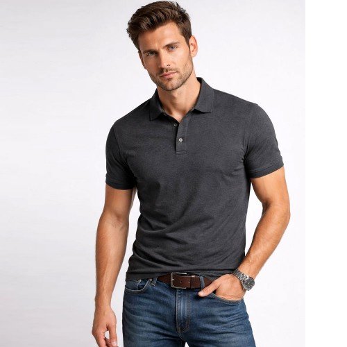 Charcoal Grey Plain Polo T-Shirt For Men's