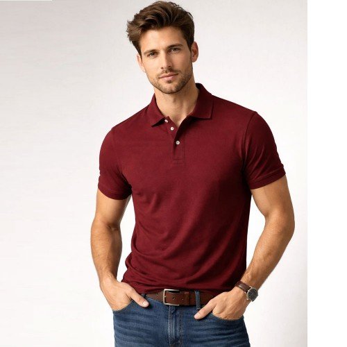 Maroon Plain Polo T-Shirt For Men's