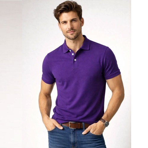 Purple Plain Polo T-Shirt For Men's