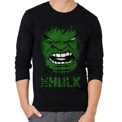 Hulk Black Full Sleeves Printed T-Shirt