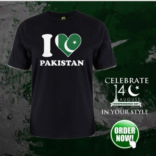 I Love Pakistani Black Half Sleeves T-Shirt For Men