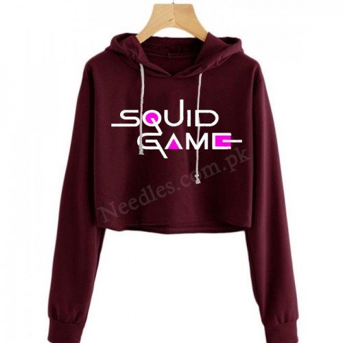 Maroon Squid Games Crop Hoodie For Women's
