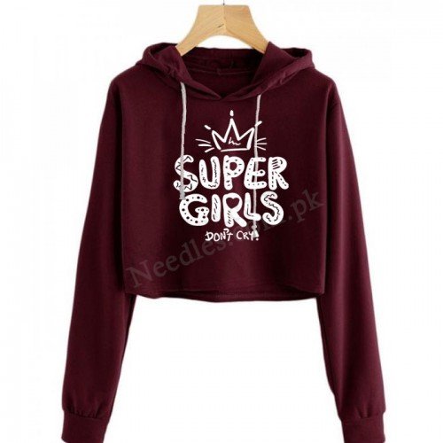 Maroon Super Girls Crop Hoodie For Women's