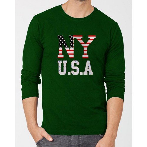 NY Dark Green Full Sleeves T-Shirt