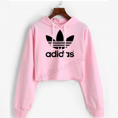 Pink Ad Crop Hoodie For Women's