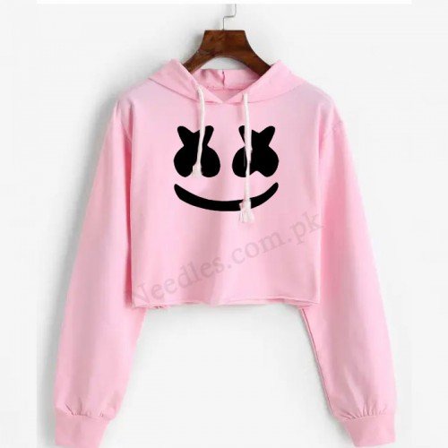 Pink Marshmallow Crop Hoodie For Women's