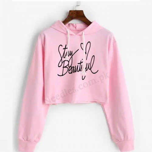 Pink Stay Beautiful Crop Hoodie For Women's