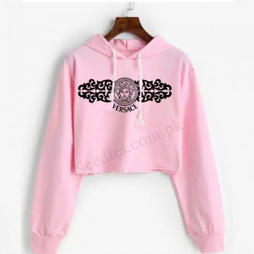 Pink Ver Crop Hoodie For Women's