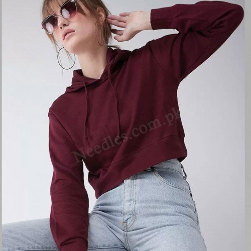 Plain Maroon Crop Hoodie For Women's