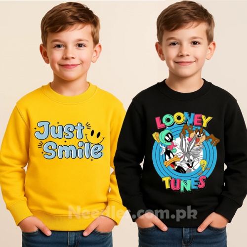 Yellow & Black Cartoon Sweatshirt For Kids