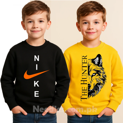 Black Nk Yellow Wolf Printed Sweatshirt For Kids