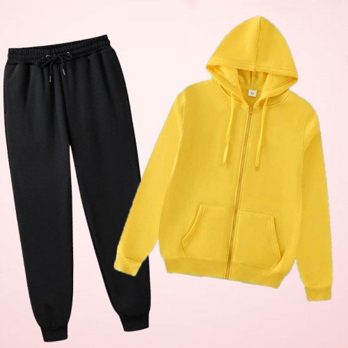 Yellow Zipper Hoodie With Black Trouser