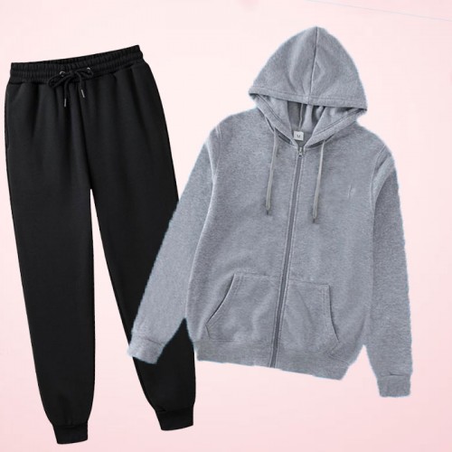 Heather Grey Zipper Hoodie With Black Trouser