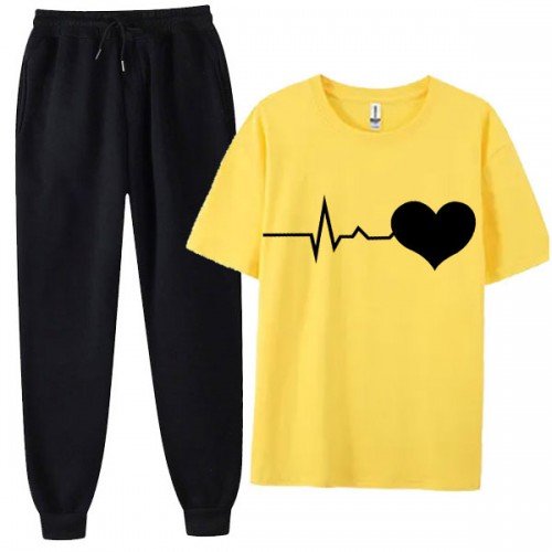 Heart Line Yellow Summer Tracksuit For Women's