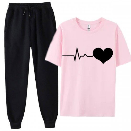 Heart Line Pink Summer Tracksuit For Women's